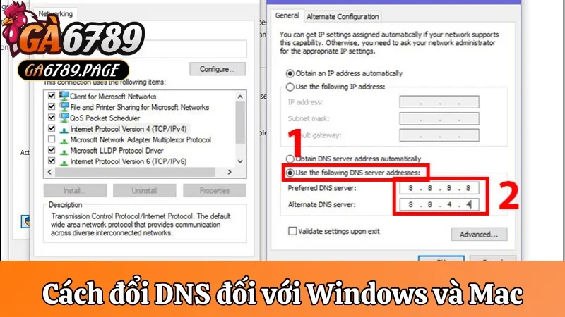 Cách đổi DNS trên máy tính khi Ga6789 bị chặn đối với Windows và Mac