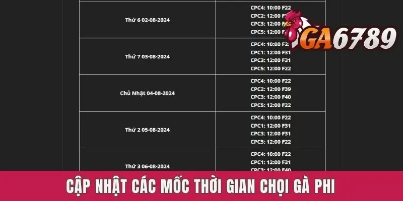Cập nhật các mốc thời gian chọi gà Phi